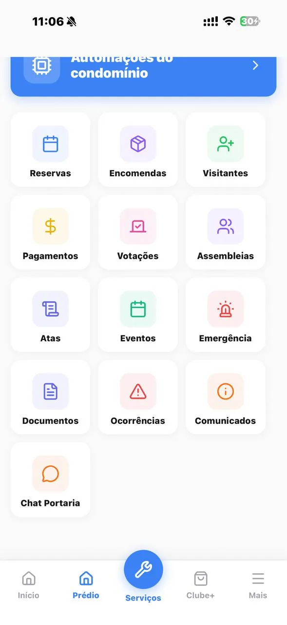 AtalaHub App — Tela de serviços do condomínio